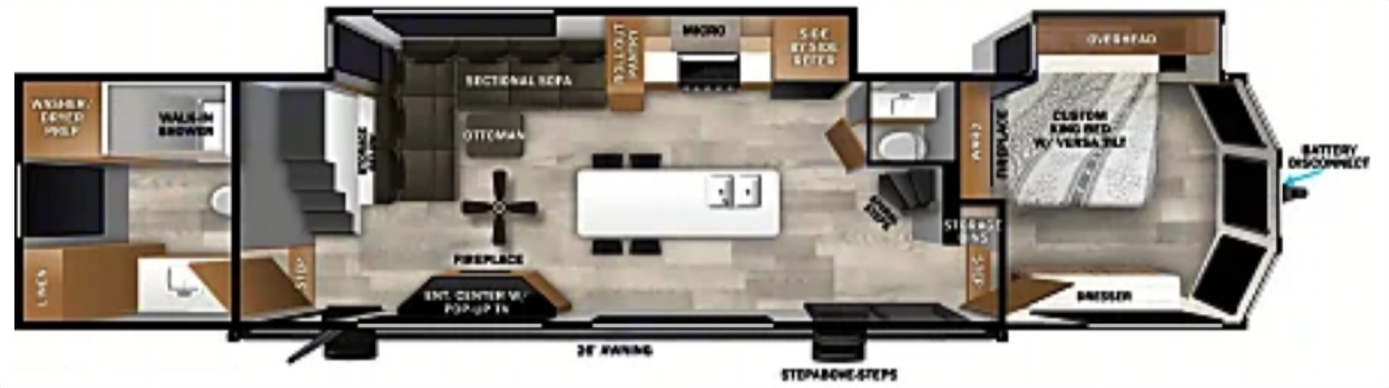 Floorplan diagram of the destination trailer