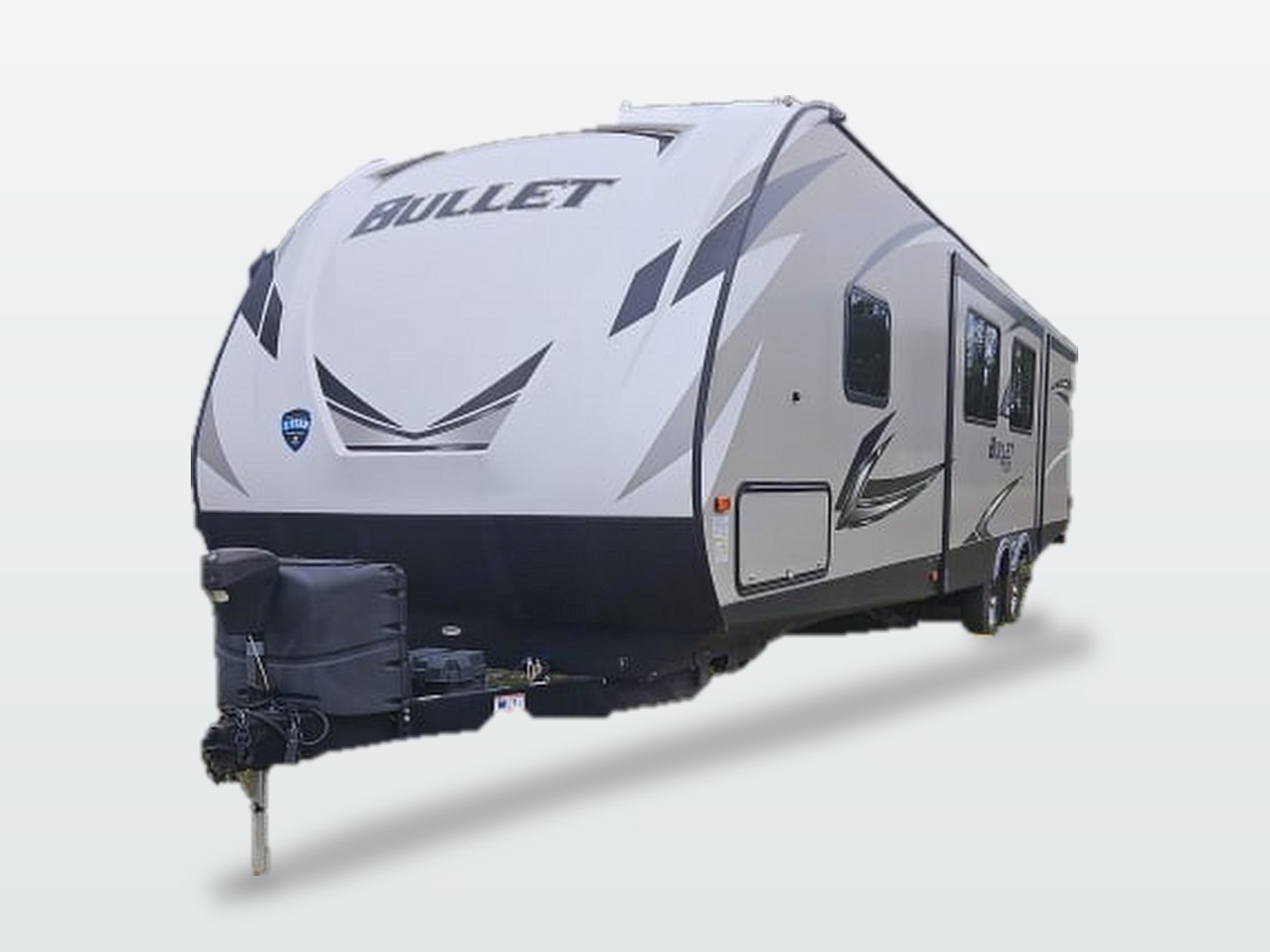 Exterior of a Keystone Bullet travel trailer
