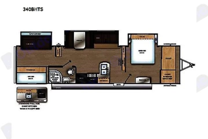 Floorplan diagram of the bunkhouse travel trailer